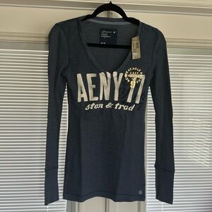 American Eagle Long Sleeve V-neckline Soft Waffle Knit Tee